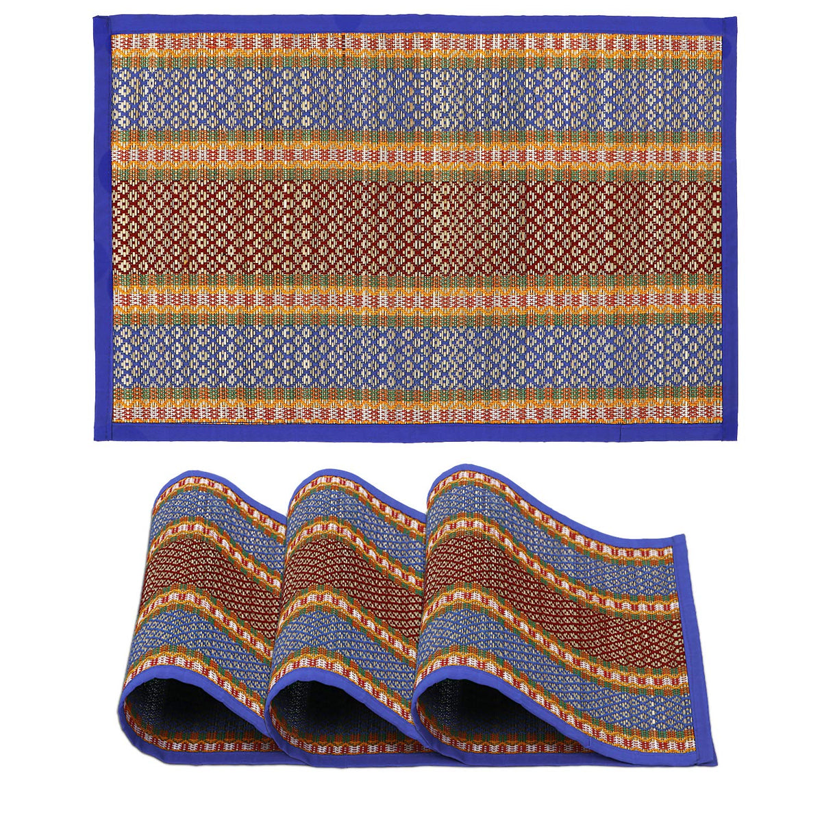 Handmade Madurkathi River Grass Dining Table Mats, Blue