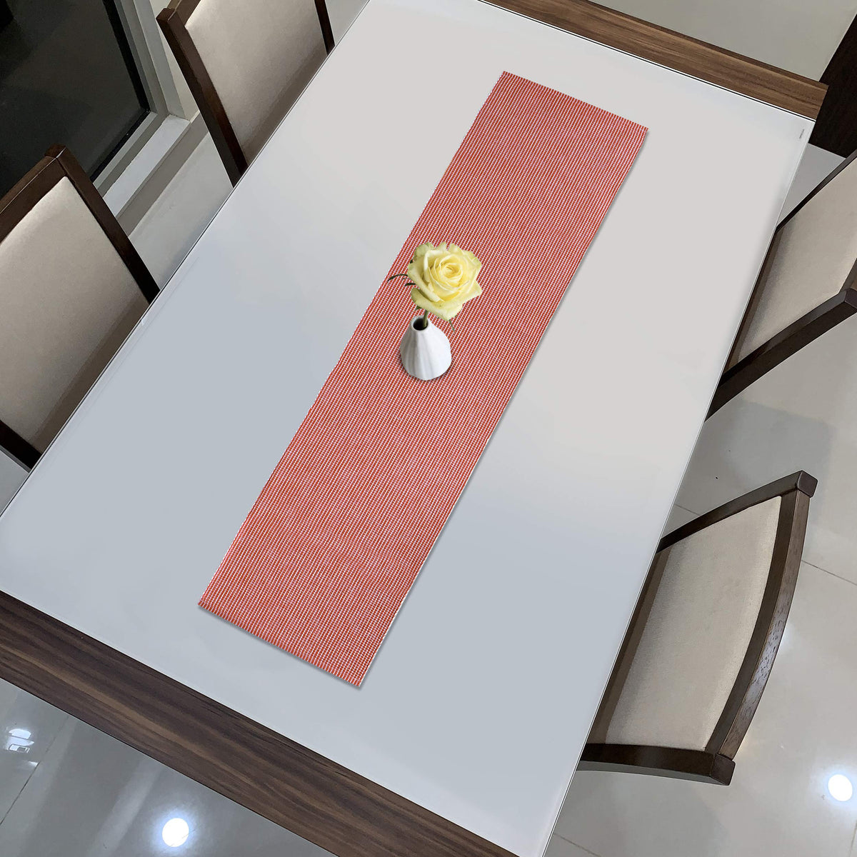 Buy Red Colour Cotton Ribbed Dining Table Runner - HOKIPO | Har Ghar ka Humsafar