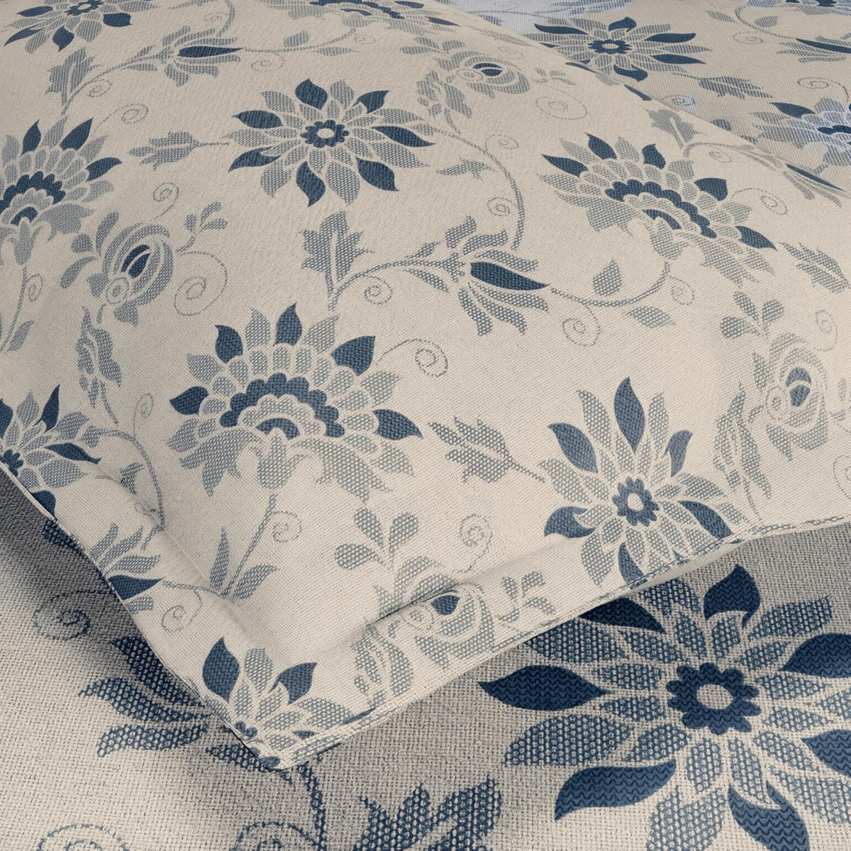 HOKIPO King Size Cotton Bedsheet, 2 Pillow Covers, Ivory & Navy Blue - image 3