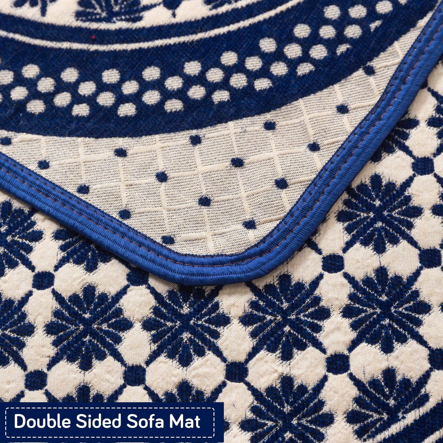 Woven Edit Chenille Jacquard Reversible 5-Seater Sofa Cover (3+1+1), Indigo Heritage