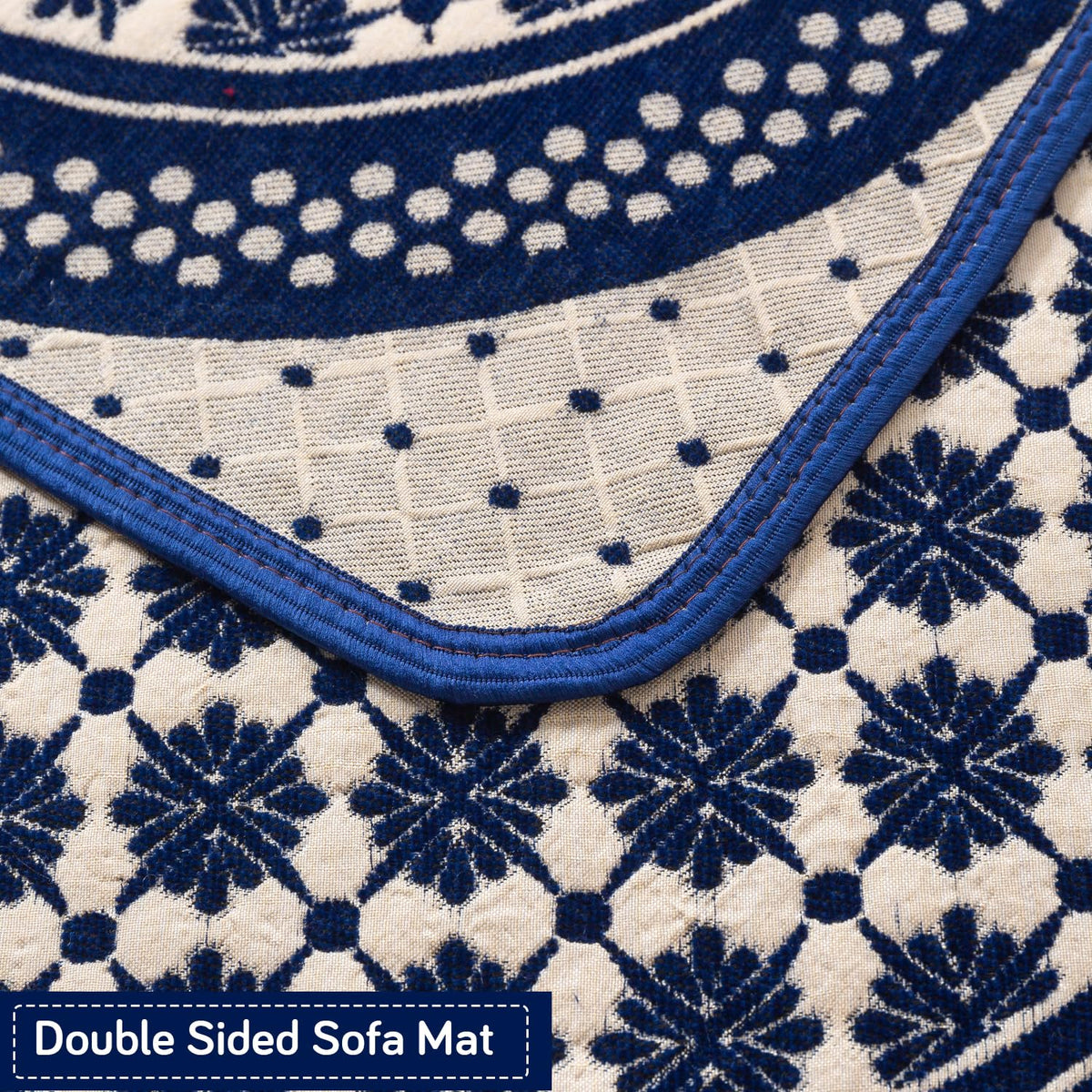 Woven Edit Chenille Jacquard Reversible 5-Seater Sofa Cover (3+1+1), Indigo Heritage