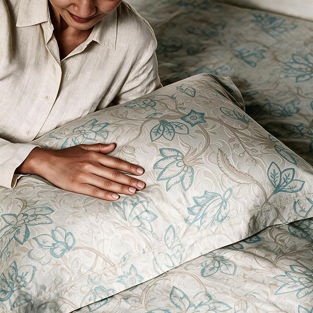 HOKIPO Floral 180 TC Cotton Twill Flat Bedsheet in King Size, Aquamarine - image 7