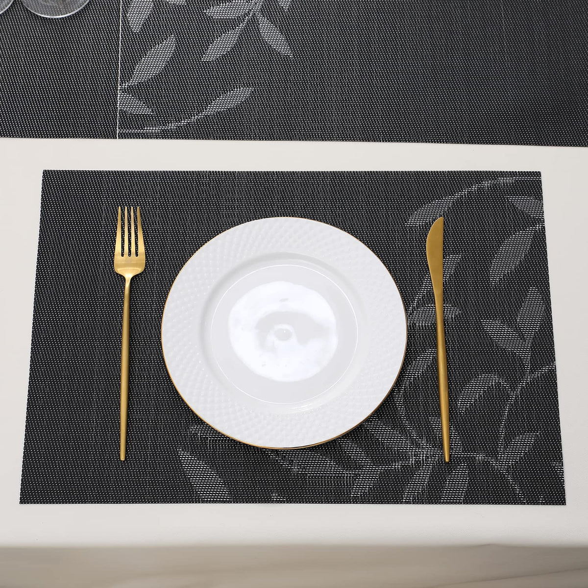 PVC Dining Table Mats, Black Leaves