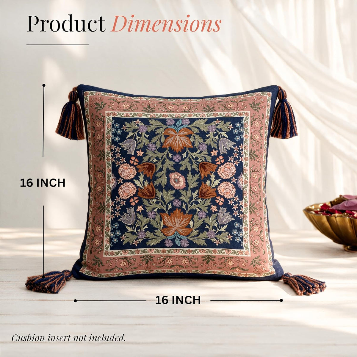 HOKIPO Decorative Floral Printed & Embroidered Cushion Cover, Midnight Navy, Set of 2 - image 6