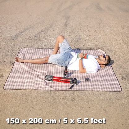 Foldable Waterproof and Sandproof Picnic Mat Blanket, Checks Brown