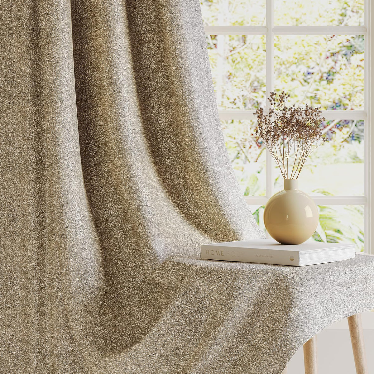 HOKIPO Eden Eyelet Curtains, 7 Feet Long - Mocha Brown