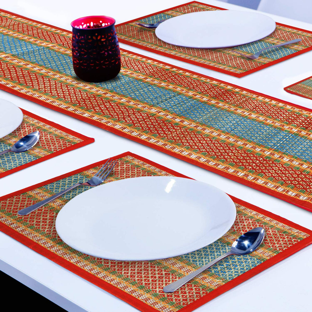 Handmade Madurkathi River Grass Dining Table Mats, Red