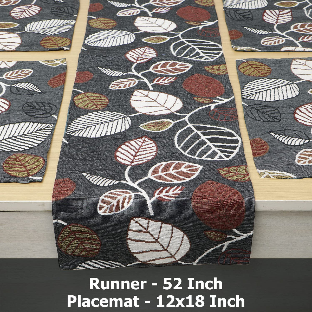 Cotton Jacquard Dining Table Mats, Grey Leaves