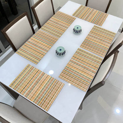 Reversible Bamboo Table Mats for Dining Table, Set of 6 Placemats, 45x30 cm, Rainbow Stripes