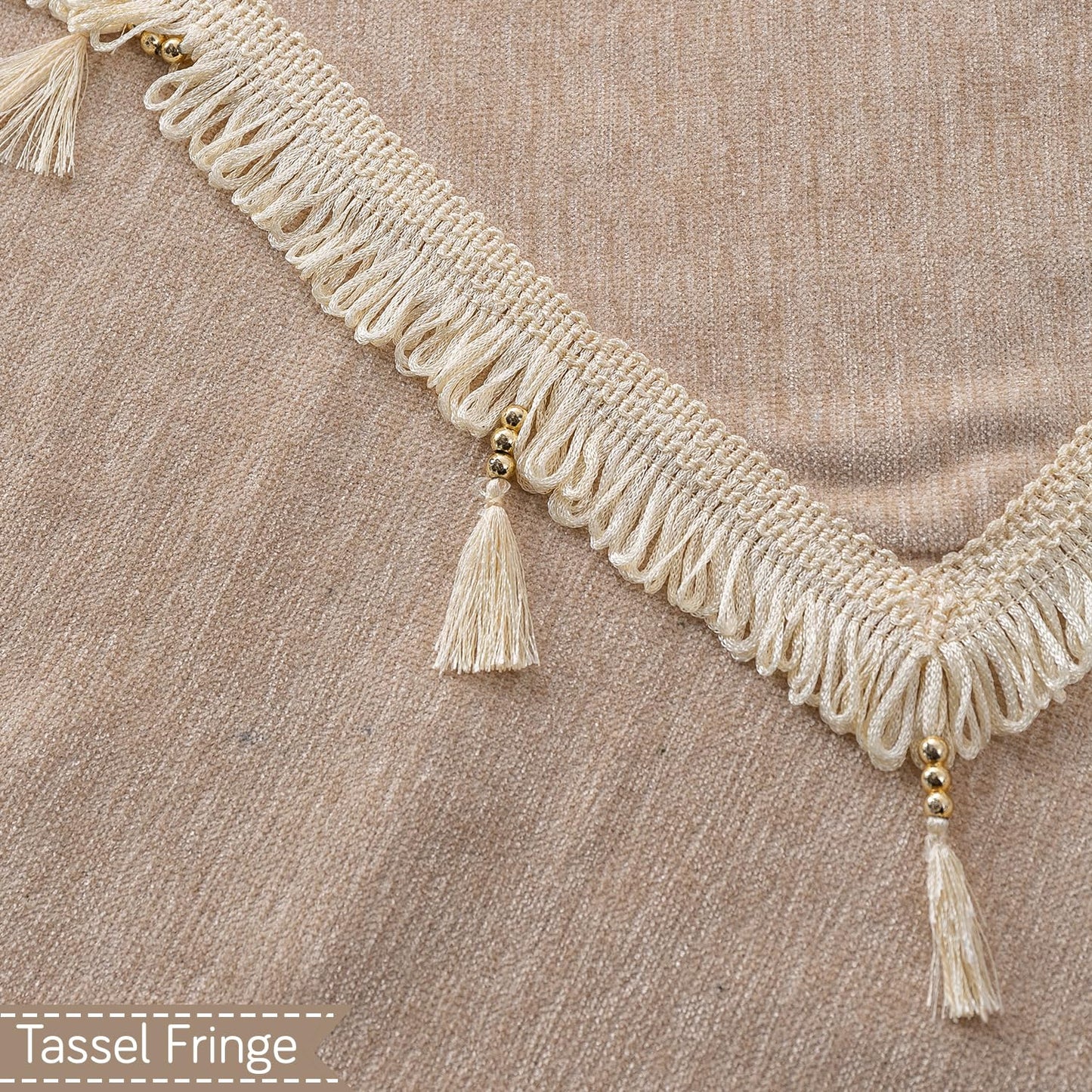 Serenity Tassel Chenille Sofa Cover with Tassel – Ivory Fringe