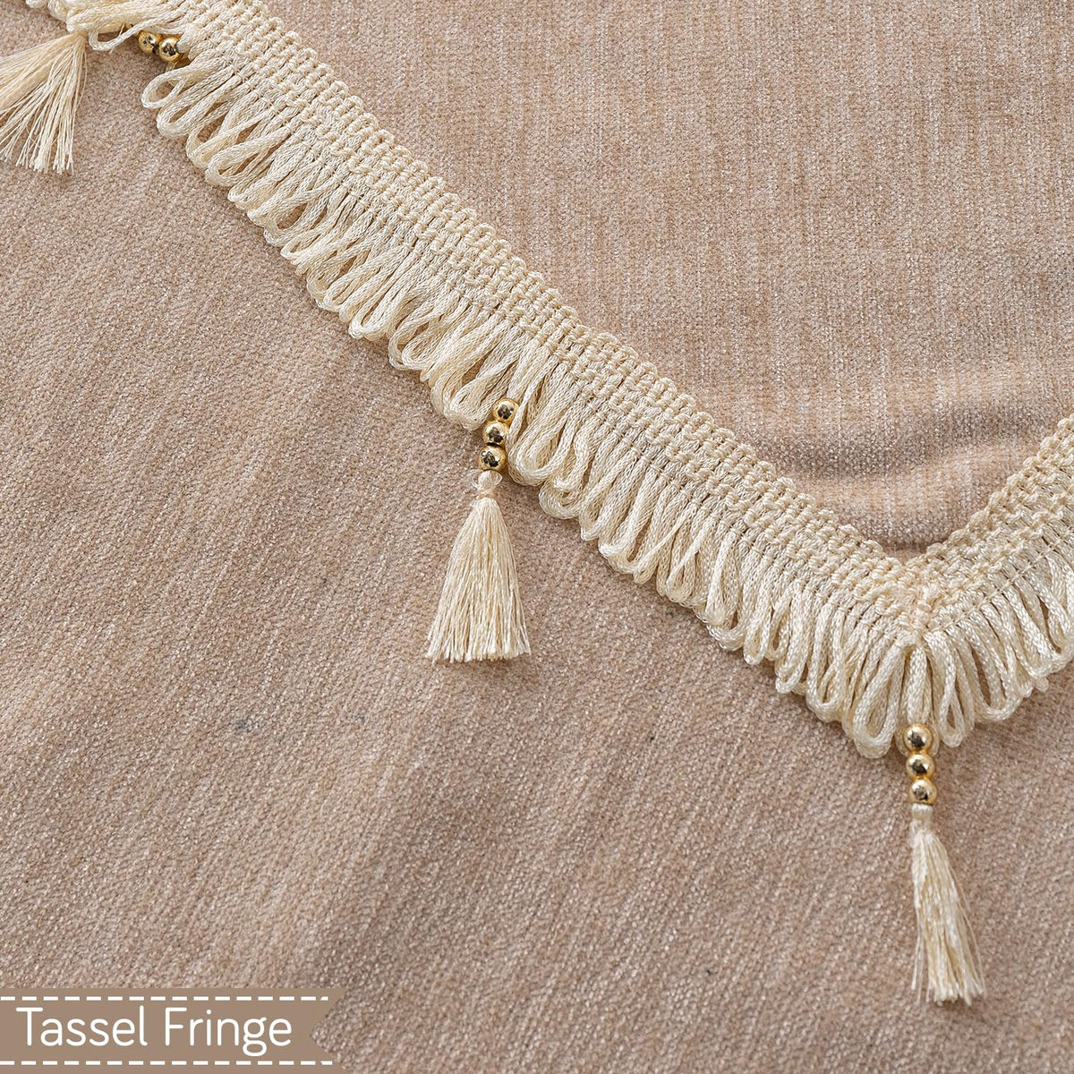 Serenity Tassel Chenille Sofa Cover with Tassel – Ivory Fringe
