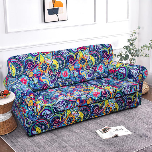 Printed Stretchable Sofa Slipcover with 1/2/3 Pc Separate Seat Cushion Cover for each 1/2/3 Seater, Saphire Boho Carnival