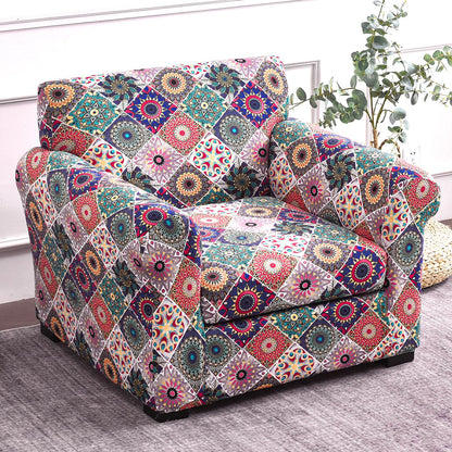 Printed Stretchable Sofa Slipcover with 1/2/3 Pc Separate Seat Cushion Cover for each 1/2/3 Seater, Spectrum Mosaic Magic