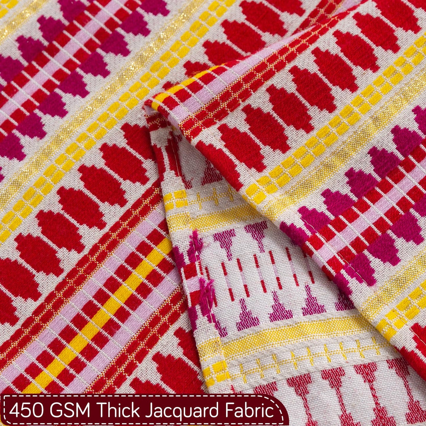 Artisan Boho 5-Seater Sofa Seat Mat with Tassels (3+1+1), Ruby Red