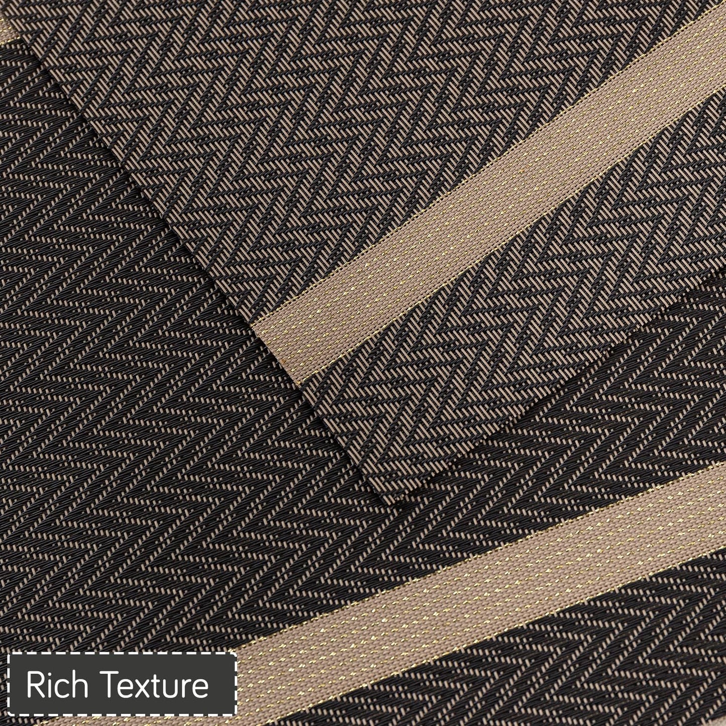 Chevron Stripes PVC Mats for Dining Table - Ebony Black