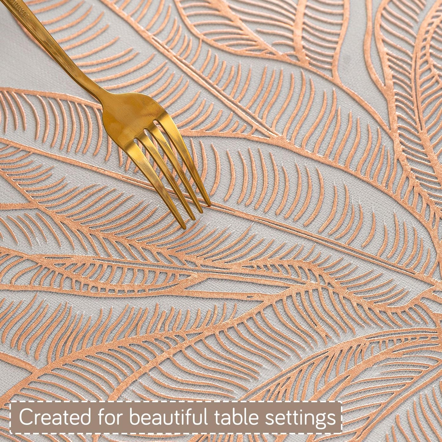 Metallic Glow Shining Mats for Dining Table, Paradise Arch Leaves - Rose Gold