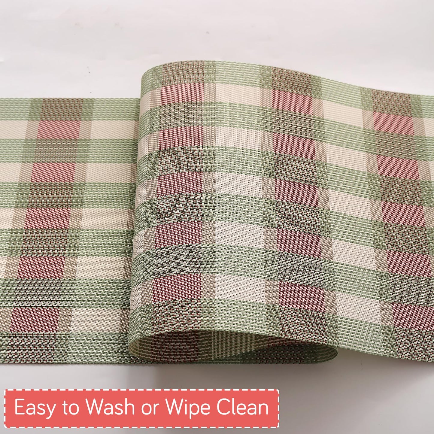 Classic Checks PVC Washable Mats for Dining Table - Mint Green