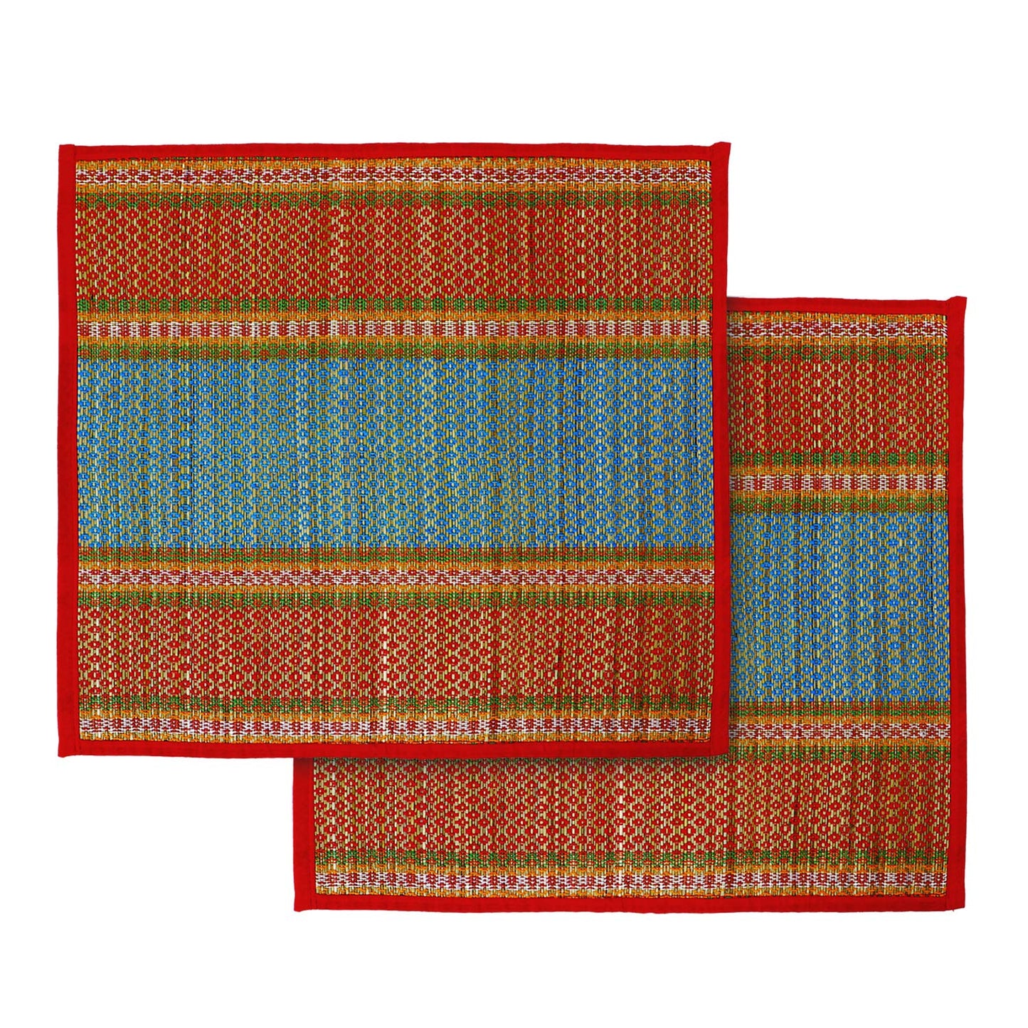 Natural River Grass Handcrafted Pooja Floor Mats/Meditation Prayer Mat/Sittting Mat/Aasan Mat Chatai for Pack of 2/4/6/8, Red