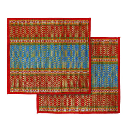 Natural River Grass Handcrafted Pooja Floor Mats/Meditation Prayer Mat/Sittting Mat/Aasan Mat Chatai for Pack of 2/4/6/8, Red