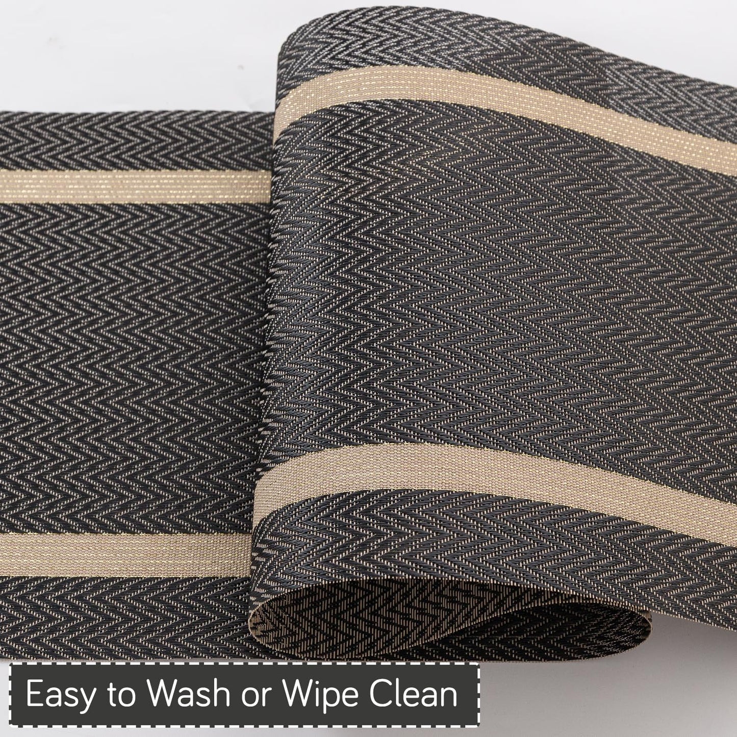 Chevron Stripes PVC Mats for Dining Table - Ebony Black