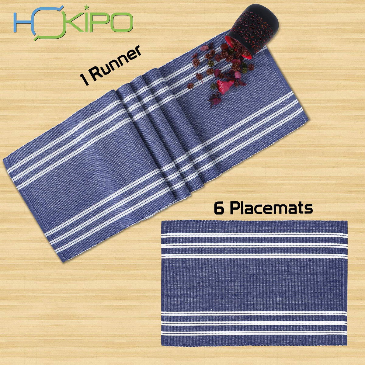 Ribbed Cotton Heat Resistant Dining Table Mat, Blue