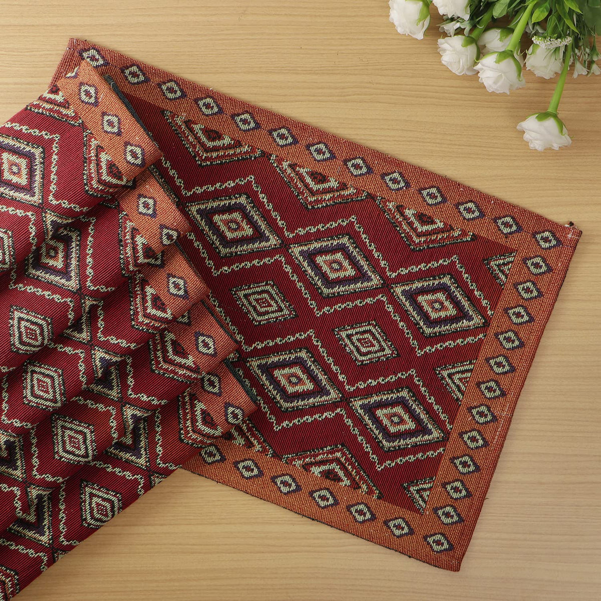 Cotton Jacquard Dining Table Mats, Red Diamond