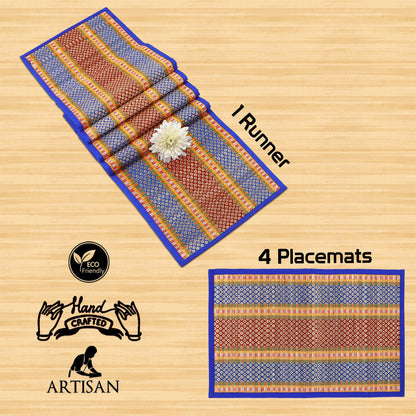 Handmade Madurkathi River Grass Dining Table Mats, Blue