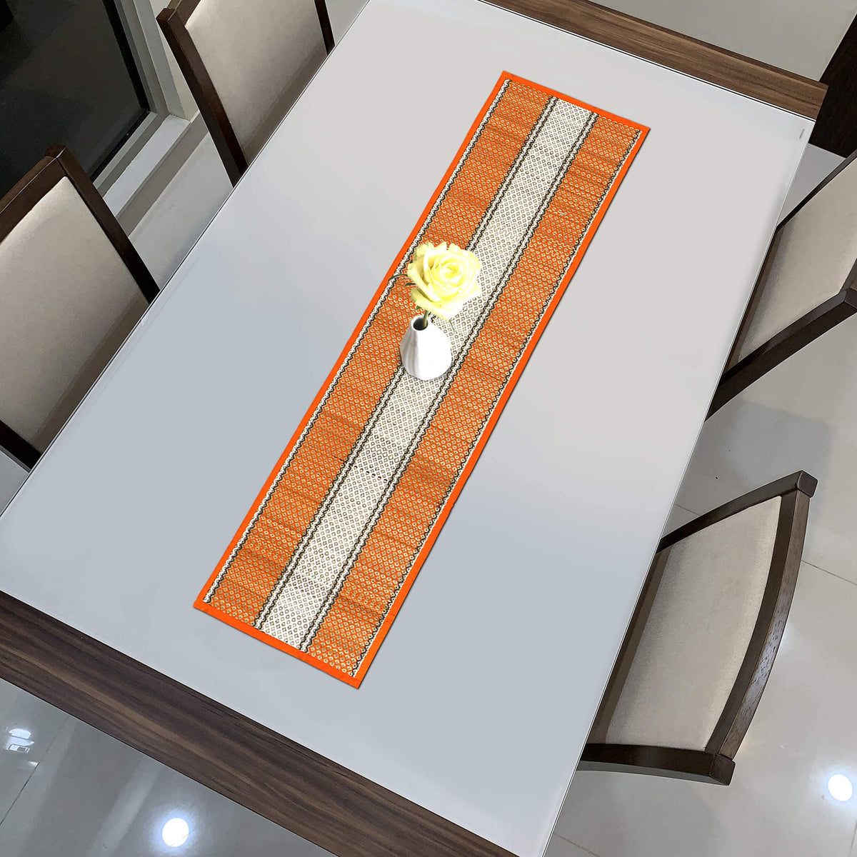 Buy Orange Colour Handmade Madurkathi Table Runner Online - HOKIPO | Har Ghar ka Humsafar