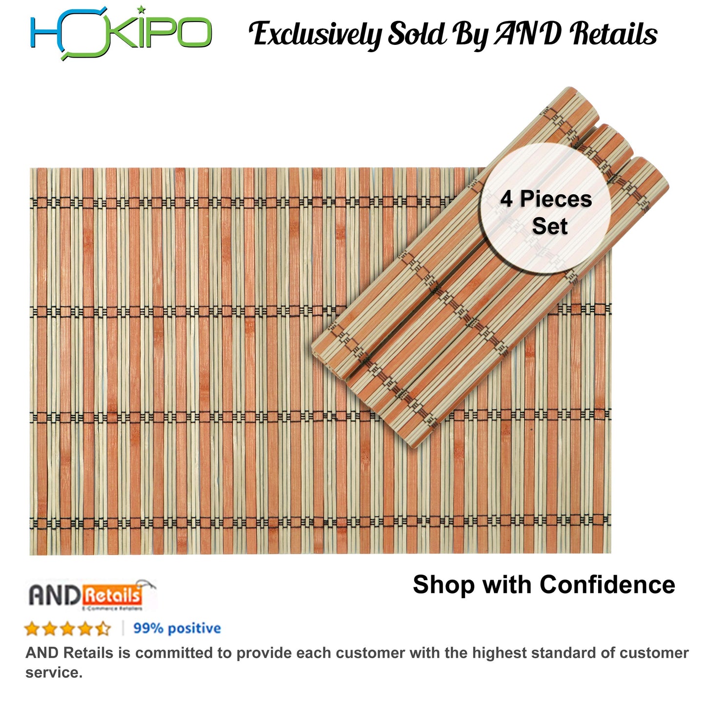 Reversible Bamboo Placemats for Dining Table Set of 4 Table Mats, 45 x 30 cm,