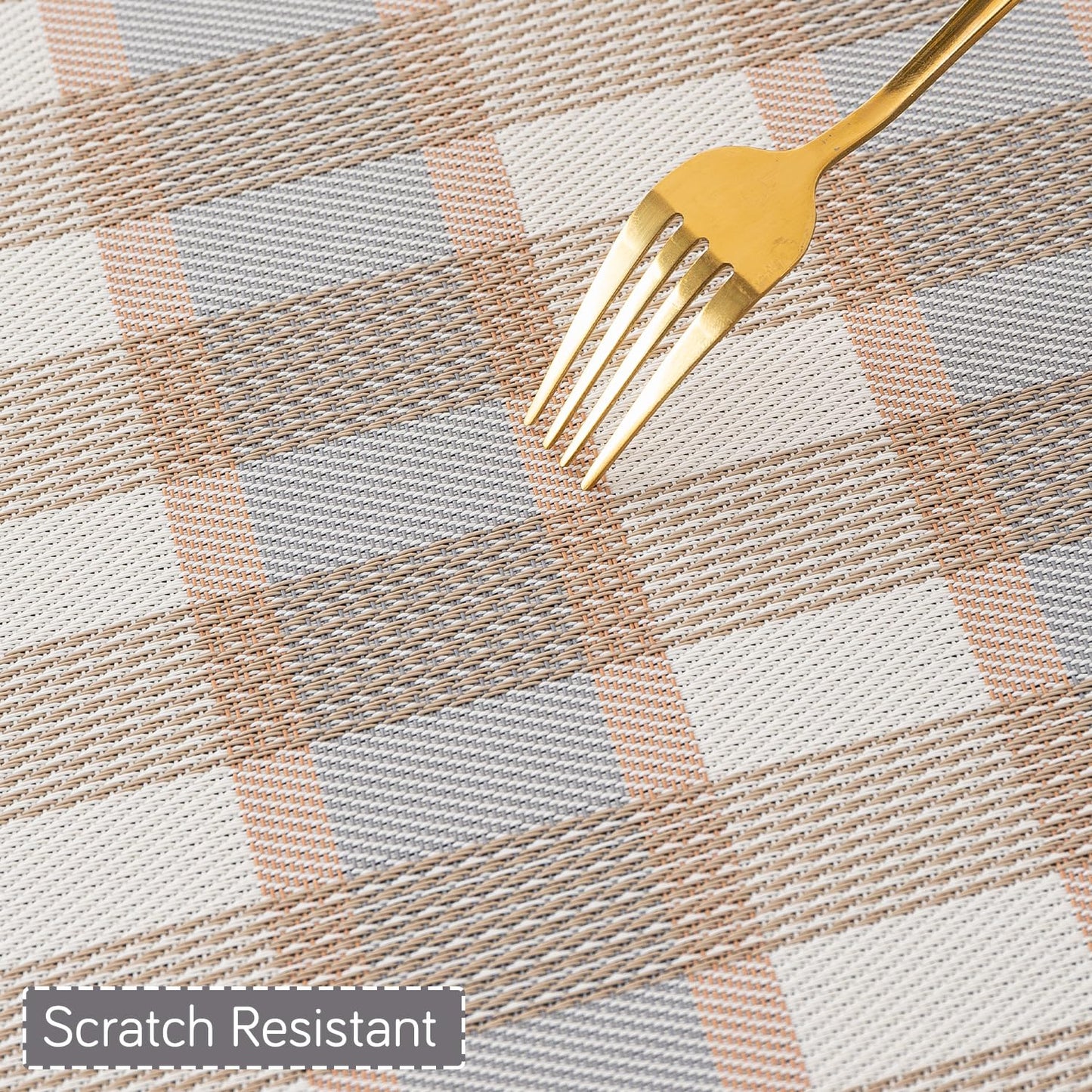 Classic Checks PVC Washable Mats for Dining Table - Stone Brown