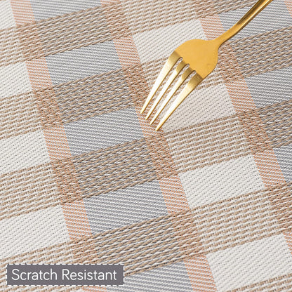 Classic Checks PVC Washable Mats for Dining Table - Stone Brown