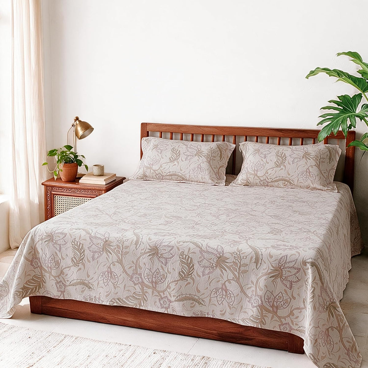 HOKIPO Floral 180 TC Cotton Twill Flat Bedsheet in King Size, Aquamarine - image 11