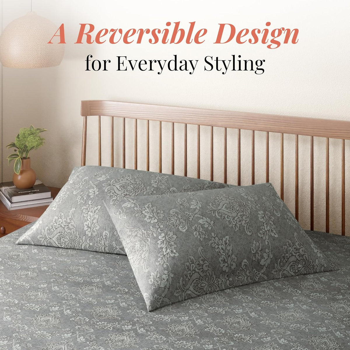HOKIPO King Size Cotton Bedsheet, 2 Pillow Covers, Reversible, Sage Green - image 2