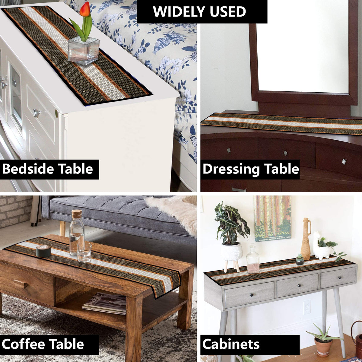 Buy Black Colour Table Runner With Widely Used For Bedside Table, Dressing Table, Coffee Table & Cabinets | HOKIPO
