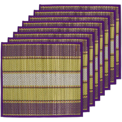 Natural River Grass Handcrafted Pooja Floor Mats/Meditation Prayer Mat/Sittting Mat/Aasan Mat Chatai for Pack of 2/4/6/8, Purple