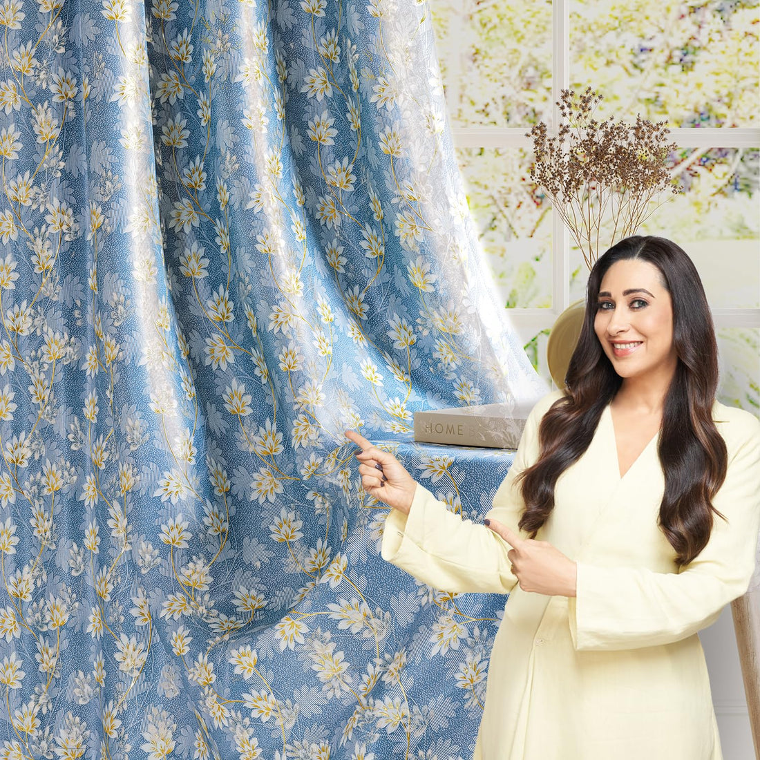 HOKIPO Vogue Shine Eyelet Curtains, 7 Feet Long - Denim Blue