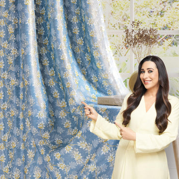 HOKIPO Vogue Shine Eyelet Curtains, 7 Feet Long - Denim Blue