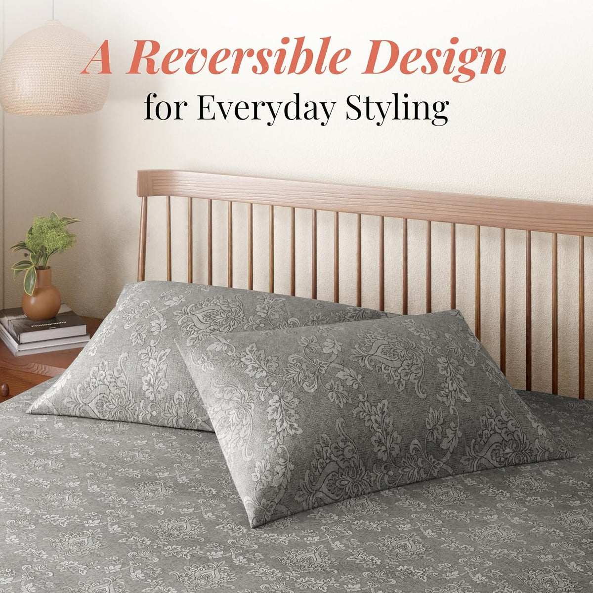 HOKIPO King Size Cotton Bedsheet, 2 Pillow Covers, Reversible, Taupe - image 2