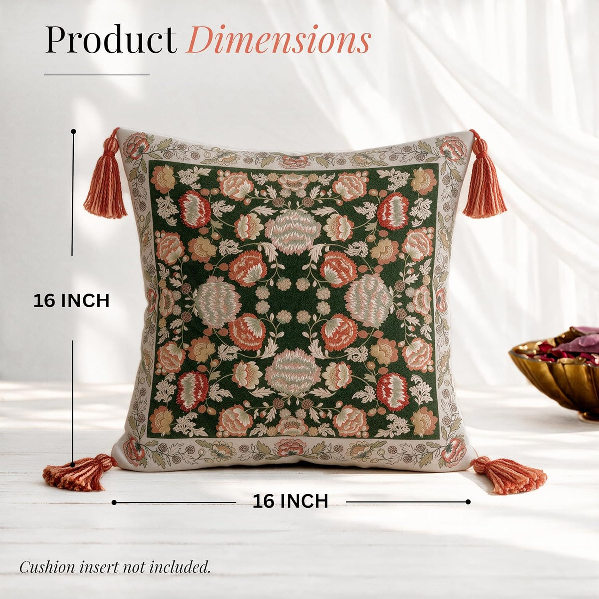HOKIPO Garden Floral Printed & Embroidered Cushion Cover, Terracotta, Set of 2 - image 6