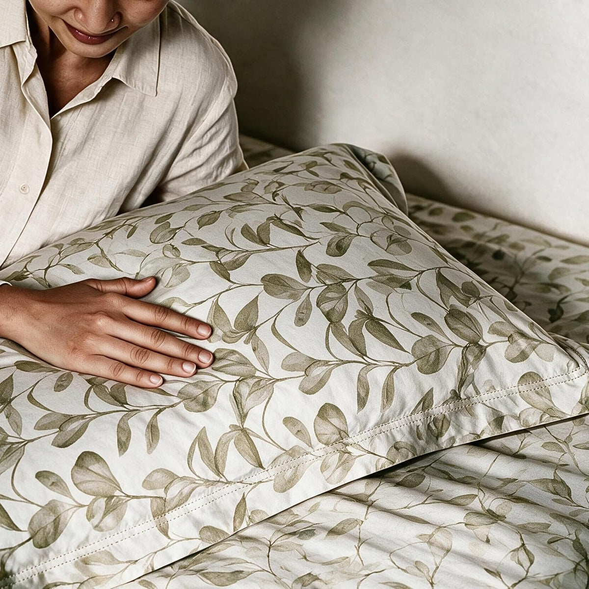 HOKIPO Botanical 180 TC Cotton Percale Flat Bedsheet, King Size, Seaweed - image 7