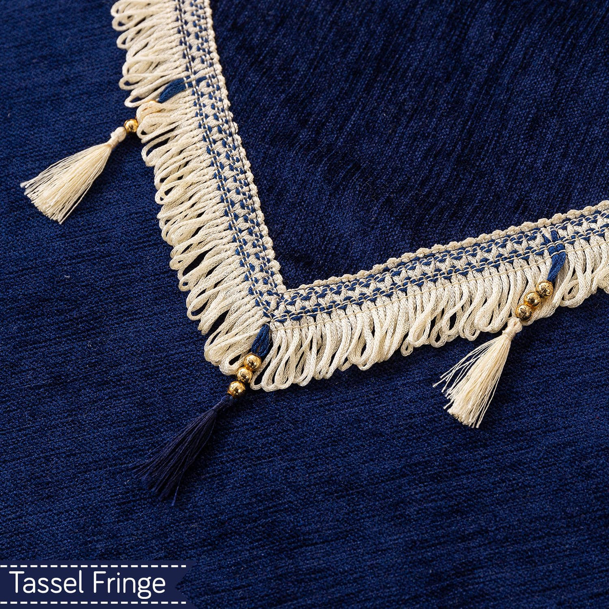 Serenity Tassel Chenille Sofa Cover with Tassel – Sapphire Navy