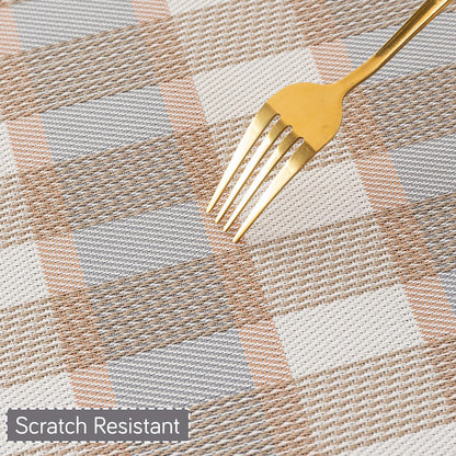 Classic Checks PVC Washable Mats for Dining Table - Stone Brown