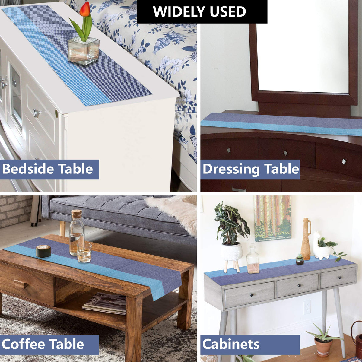 Buy Blue Colour Cotton Ribbed Runner With Widely Used For Bedside Table, Dressing Table, Coffee Table & Cabinets | HOKIPO