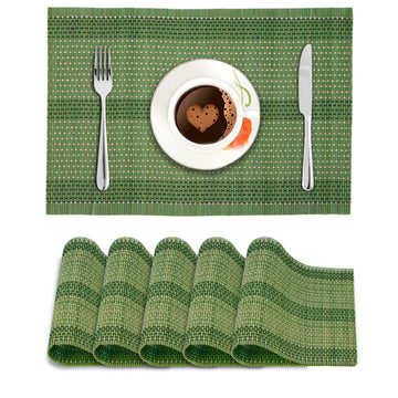 Reversible Bamboo Table Mats For Dining Table, Set Of 6 Placemats, 45X30 Cm, Green