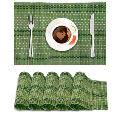 Reversible Bamboo Table Mats For Dining Table, Set Of 6 Placemats, 45X30 Cm, Green