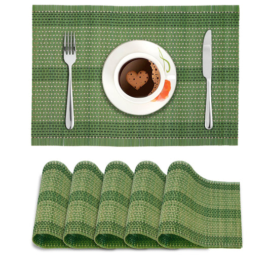 Reversible Bamboo Table Mats For Dining Table, Set Of 6 Placemats, 45X30 Cm, Green