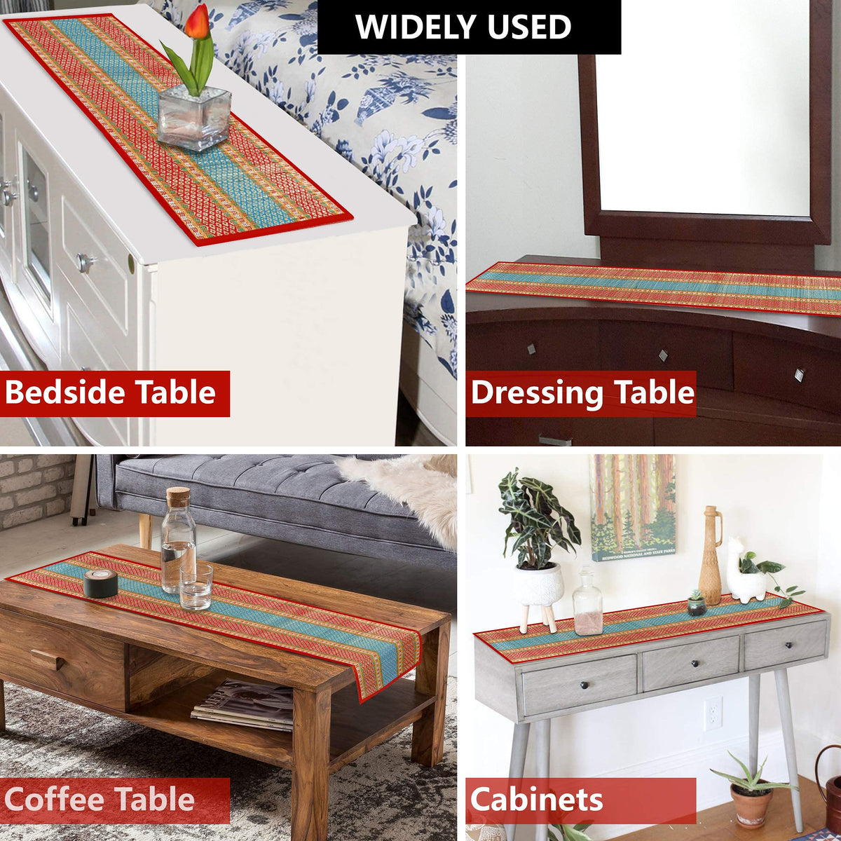 Buy Red Colour Eco-friendly Natural Handmade Madurkathi Table Runner With Widely Used For Bedside Table, Dressing Table, Coffee Table & Cabinets | HOKIPO