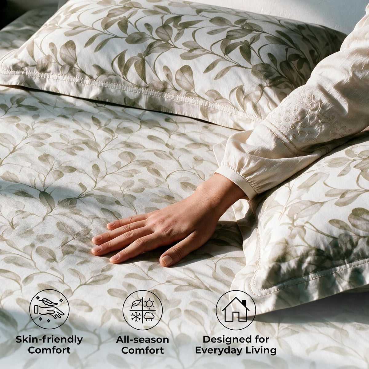 HOKIPO Botanical 180 TC Cotton Percale Flat Bedsheet, King Size, Seaweed - image 4