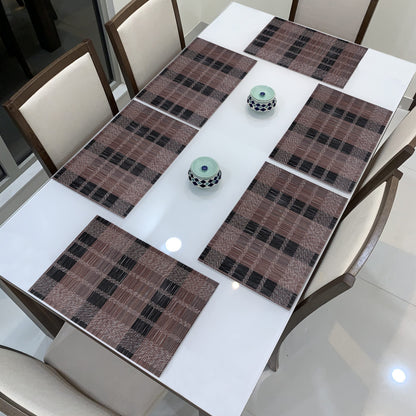 Reversible Bamboo Placemats for Dining Table Set of 6 Table Mats, 45x30 cm, Brown Black