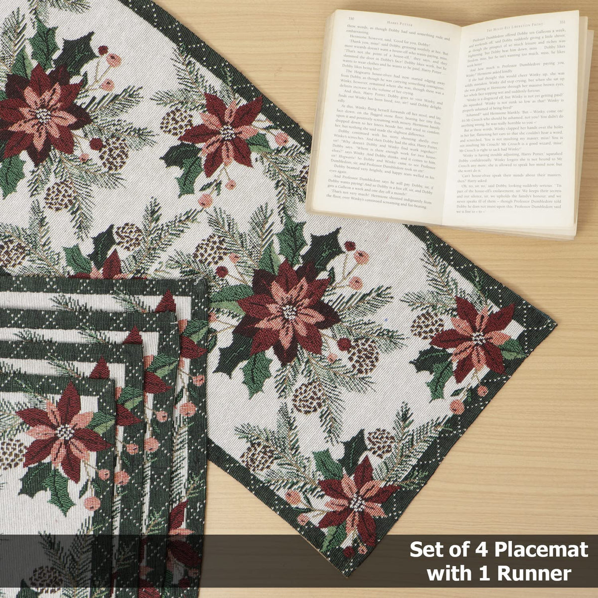 Cotton Jacquard Dining Table Mats, White Floral